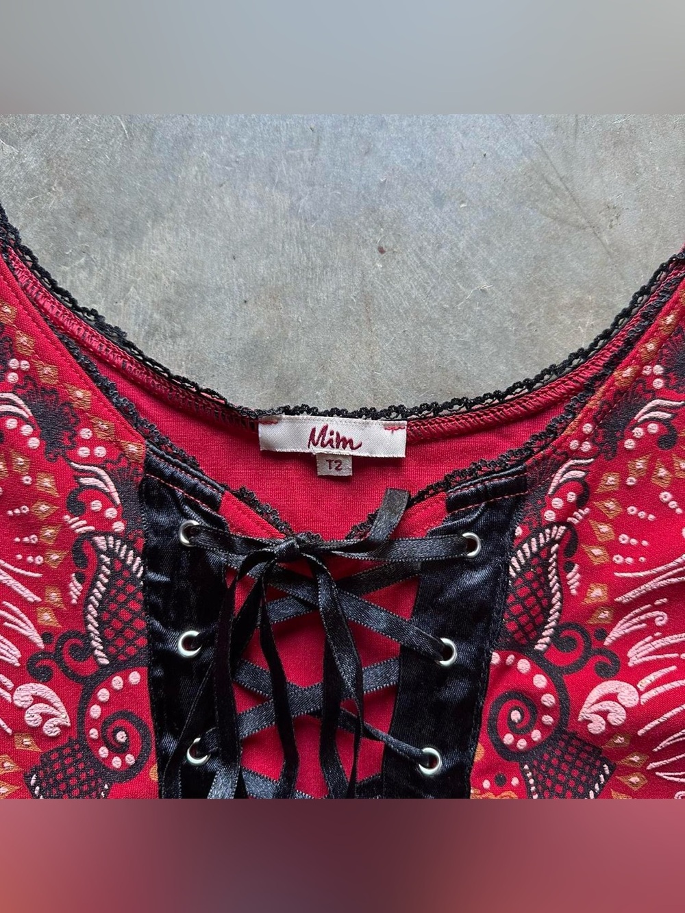 Red mesh bell sleeve corset top - Picture 3 of 6